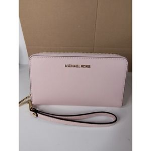 Michael Kors Ladies Saffiano Leather Jet Set Pink Travel Wallet Wristlet